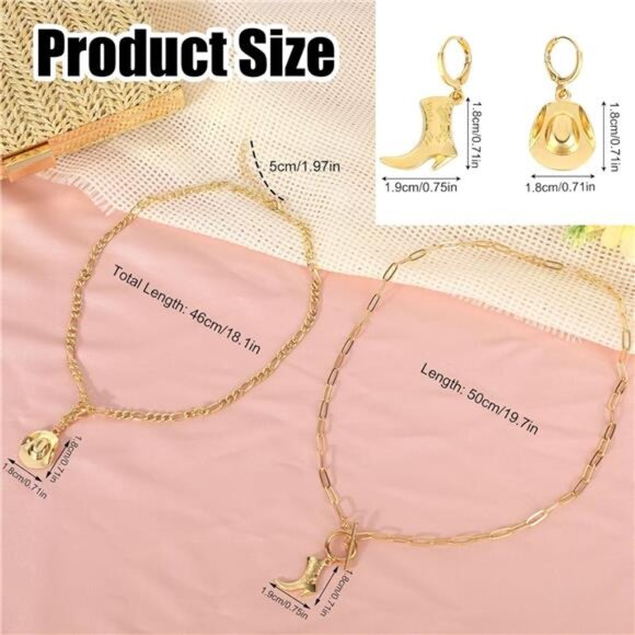 3-Piece Western Cowgirl Jewelry Set for Women, Cowboy Boot & Hat Pendant - Picture 2 of 7